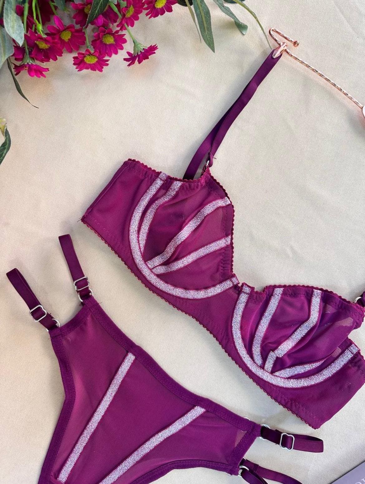 Mürdüm Destekli Simli Sütyen Takım - Görsel 3