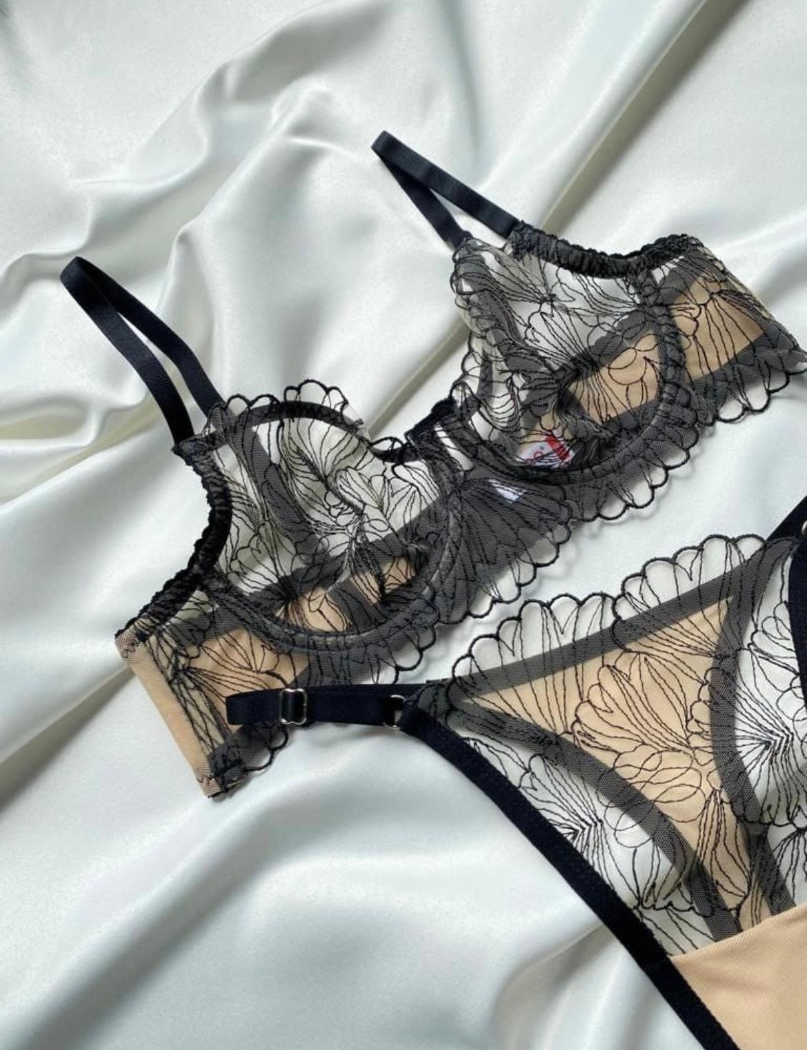 TEN SİYAH BRODE- BRALET TAKIM